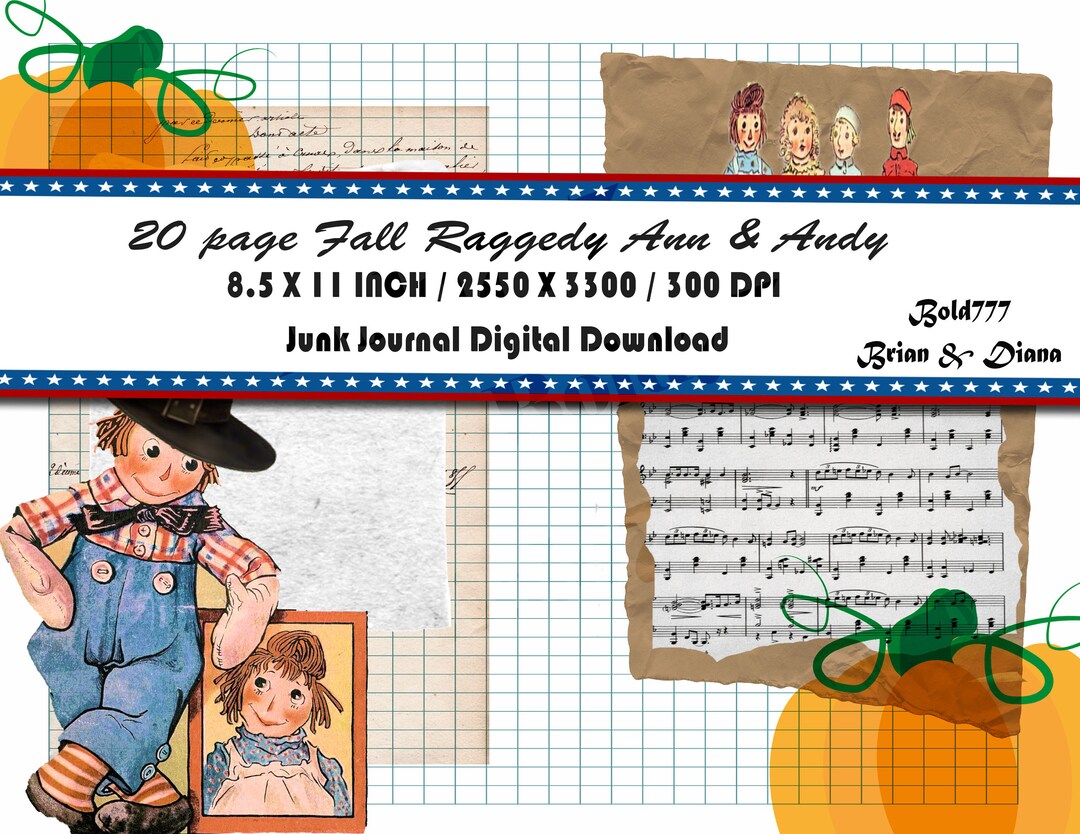 DIGITAL 20 PAGES of Fall Raggedy Ann and Andy Junk Journal DIGITAL ...