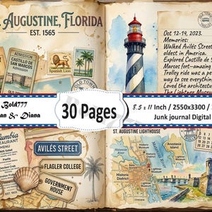 St. Augustine Florida Junk Journal Kit – Vintage Travel Pages (Digital Download)