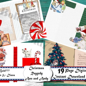 DIGITAL 19 PAGES of Christmas Raggedy Ann and Andy for your Junk Journals, scrapbooks, treasure books