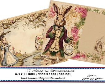 27 Alice in Wonderland Junk Journal Pages – Digital Download