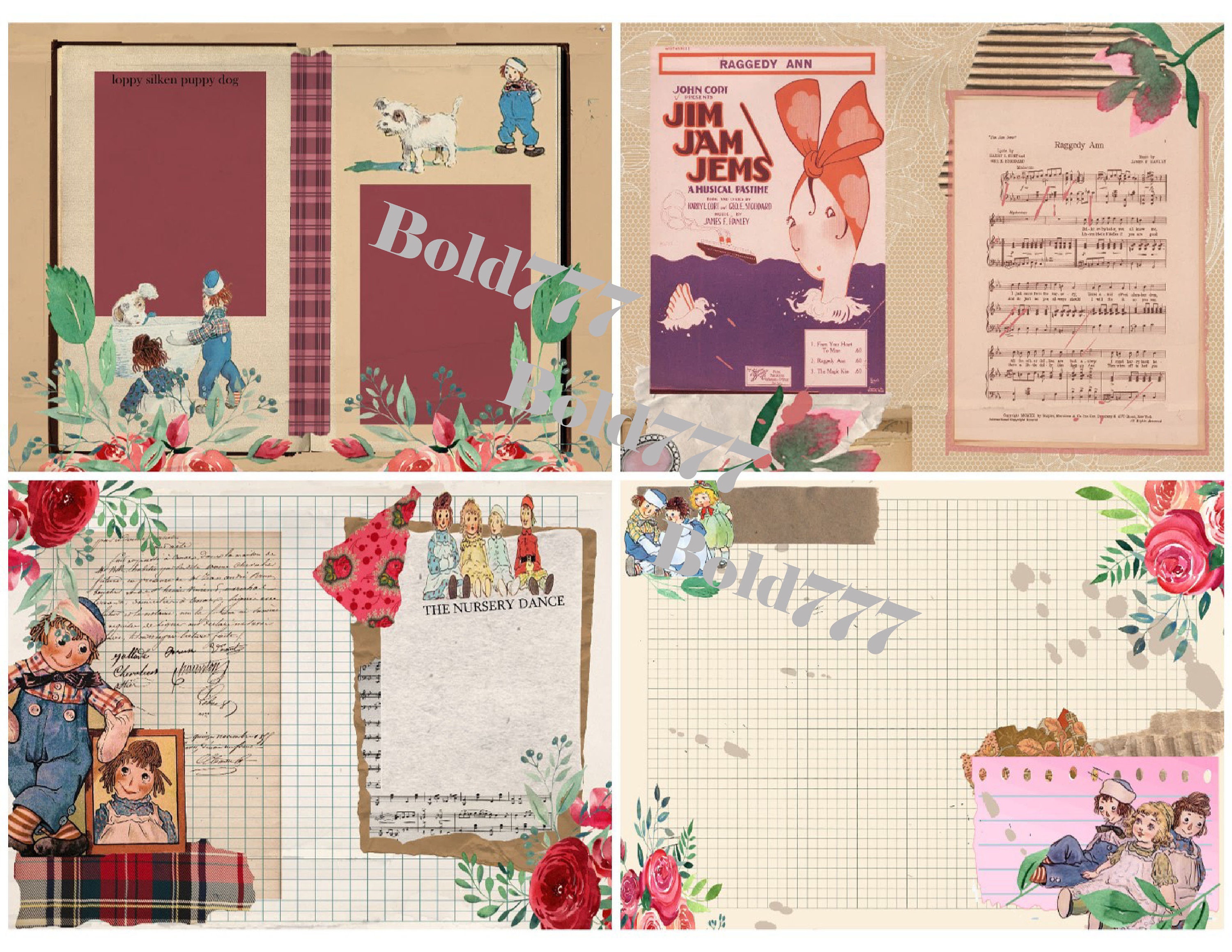 DIGITAL 19 PAGES of Raggedy Ann and Andy Junk Journal DIGITAL Instant ...