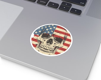American Flag Skull Vinyl Sticker: Patriotic Motorcycle Decal