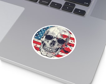 American Flag Skull Vinyl Sticker: Patriotic Motorcycle Decal