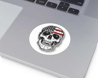 American Flag Skull Vinyl Sticker: Patriotic Motorcycle Decal