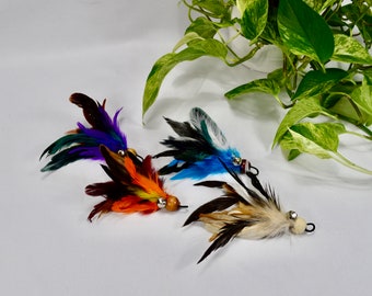 Feather Teaser Toy (New) - Cat Toy / Cat Teaser Toy / Rooster  Feathers / Bell / / Teaser Toy / Natural Feathers / Brown / Feather Cat Toys