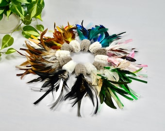 Deer Hide With Feathers and Ribbon - Cat Teaser Toy