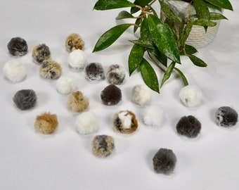 MINI Rabbit Fur Pom Pom SET OF 5 -Fur Pom Pom Cat Toy / Cat Toy / Cat Teaser Toy / Teaser Toy / Cat Toy With Bell / Bell Teaser Toy / Catnip