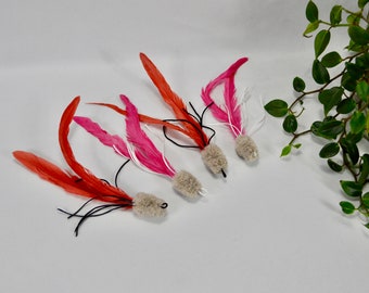 Caribou And Tail Feathers - Cat Teaser Toy / Feathers And Ribbon / Natural Fur Teaser Toy / Cat Toy / Cat Teaser Toy / Teaser Toy