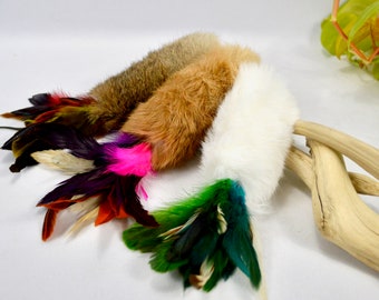 Rabbit Fur Catnip Tube - (NEW COLOURS) Real Fur Cat Toy With Feathers / Rabbit Fur Cat Toy / Cat Toy /Cat Toss Toy / Silent  (2)