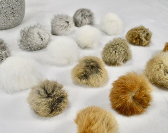 Rabbit Fur Pom Pom- Fur Pom Pom Cat Toy / Natural Fur / Cat Toy / Cat Teaser Toy / Teaser Toy / Cat Toy With Bell / Bell Teaser Toy / Catnip