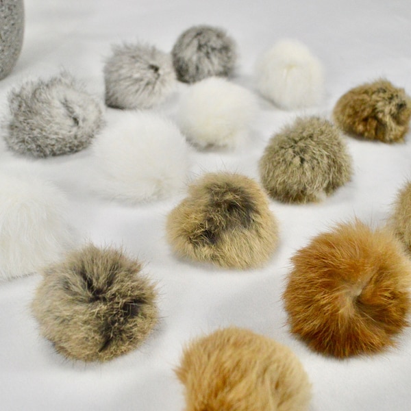 Rabbit Fur Pom Pom- Fur Pom Pom Cat Toy / Natural Fur / Cat Toy / Cat Teaser Toy / Teaser Toy / Cat Toy With Bell / Bell Teaser Toy / Catnip