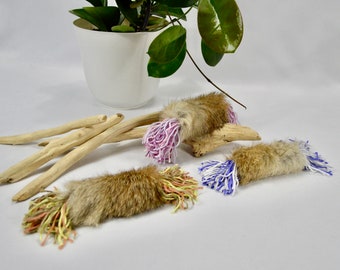 Bamboo Tassel With Bells - Rabbit Fur Toss Toy