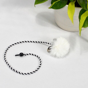 Pom Pom On Rope - Rabbit Fur Teaser Cat Toy / Cat Teaser Toy / Long Cat Toy / Noisy Cat Toy / Rabbit Fur Pom Pom Cat Toy / Teaser Rope Toy