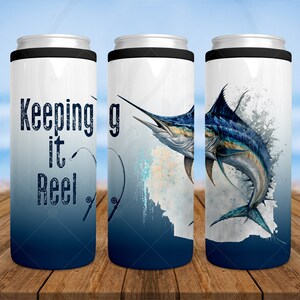 Skinny Can Cooler 12oz | Keeping It Reel | Blue Marlin | Deep Sea Fishing | Insulated Cooler | Skinny Can Holder | Dad Gift | Father&#39;s Day