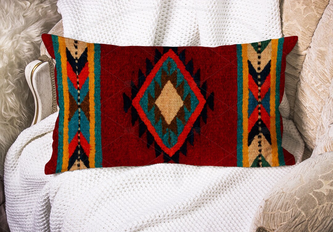 Linen Lumbar Pillow Navajo Blanket Aztec Western Decor Country Living