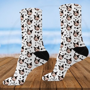 Pet Face Socks | Fish Bone Paw Print | Personalized Cat Photo Pet Socks | Boyfriend Gift | Cat Socks | Gift For Mom & Dad | Sister Birthday