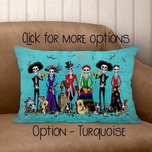 Almohada lumbar de lino con calavera de azúcar / Catrina y mariachi / Boda de Catrina y caballero / Día de los Muertos / Decoración ecléctica