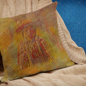 Linen Pillow Cover | Vintage Indian Art | Indian Chief | Southwestern Throw Pillow | Western Decor | Housewarming Gift | Mom Birthday Gift