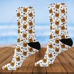 African Serval Face Socks | Wild Cat Crew Socks | Cat Mom Dad | Savannah Cat | Fish Bone Paw Print | Kitty Cat Socks | Fur Mom Gift