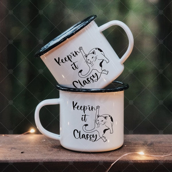 Enamel 12oz Coffee Mug | Keepin' it Classy | Cat Licking Butt | Enamel Camp Mug | Camping Campfire Cup | Father's Day | Anytime Gift