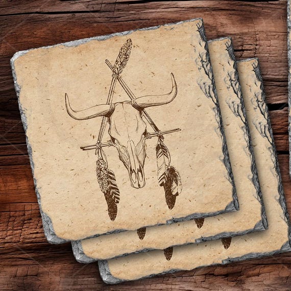 Coaster - Thunderbird Native American - SET OF 2 - Leather or Stitched Cork Coaster - Thunderbird Native American - SET OF 2 - Leather or Stitched Cork