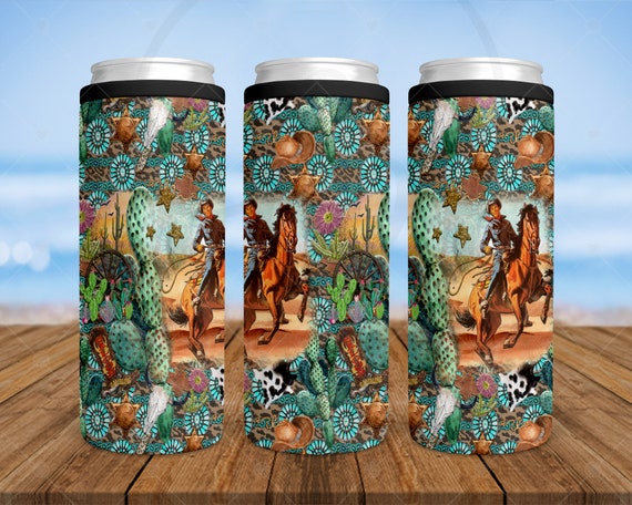 12oz Skinny Can Cooler Vintage Cowboy Western Turquoise Stainless Insulated  Beer Can Holder Vacation Necessity Sister Birthday 