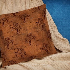 Leathaire Pillow Tan | Cowboy Western Cowgirl Collage | Country Western Throw Pillow | Vintage Farm Decor | Mom Gift | House Warming Gift