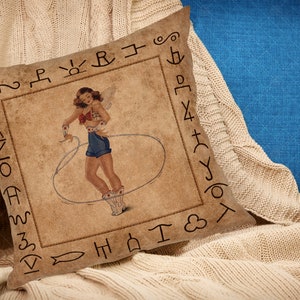 Leathaire Pillow Tan | Vintage Western Cowboy Brand | Vintage Rodeo Cowgirl Lasso | Cattle Brand | Bucking Bronc | Farm House Decor