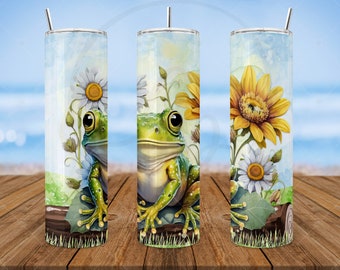 Skinny Tumbler | Cute Frog with Sunflower 5 | Stainless Steel Insulated Tumbler | Best Friend Gift | Co Worker Gift | Cute Frog Gift