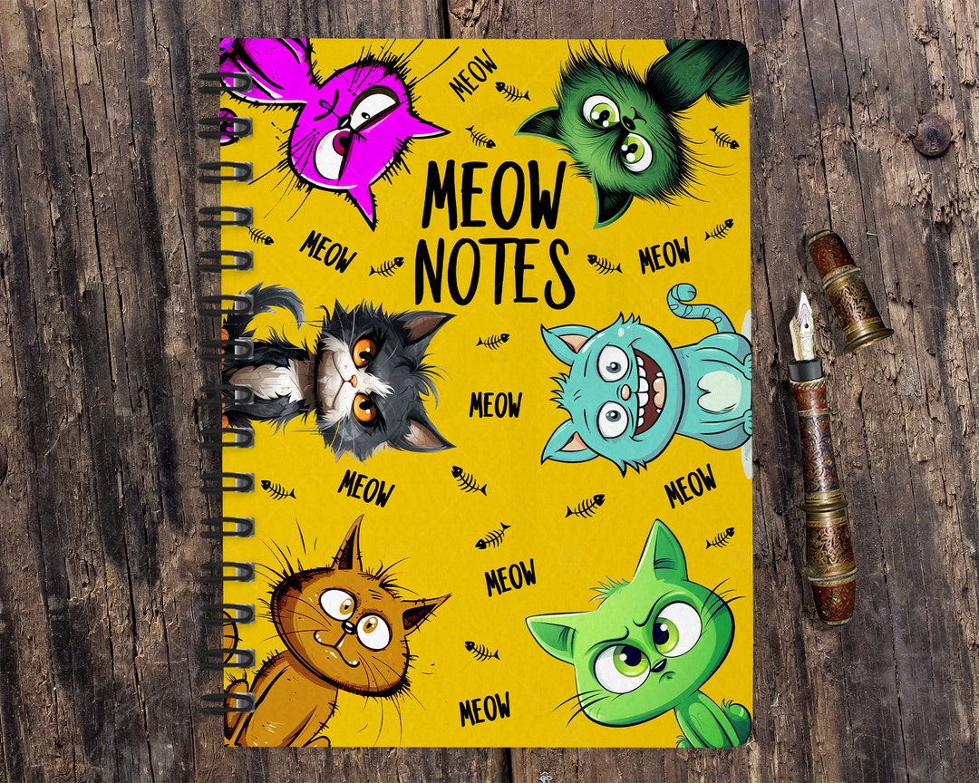 Spiral Notebook Meow Notes Cute Cartoon Cats Hand Writing Journal Note