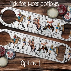 Abridor de botellas Rodeo Cowgirls / Acero inoxidable / Cactus del desierto occidental / Bucking Bronc / Tirador certero / Regalo de cerveza / Regalo de camarero / Recuerdo de fiesta