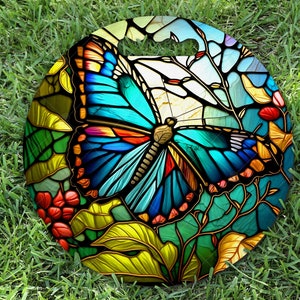 Stadium Cushion | Garden Kneeling Pad | Stained Glass Blue Butterfly | Garden Butterfly | Knee Saver Outdoor Patio Cushion | Garden Mom Gift