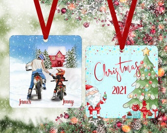 Personalized Motorcycle Riding Ornament | Family Keepsake | Motosports | Brother & Sister | Christmas Tree Decor | Holiday Gift For Dad