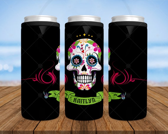 12oz Skinny Can Cooler Sugar Skull Stainless Steel Insulated Cooler Seltzer Beer  Can Holder Gift for Friend Personalized Gift 