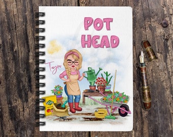 Personalized Spiral Notebook | Chibi Gardening | Pot Head | Gardening Notes | Record Keeping Spiral | Crazy Plant Lady Gift