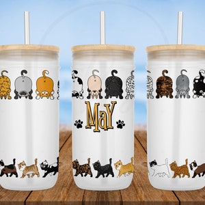 24oz Mason Jar With Bamboo Lid | Cartoon Cats Butts with Personalized | Funny Cats | Gift For Daughter | Friend Gift | Cat Lover | Mom Gift