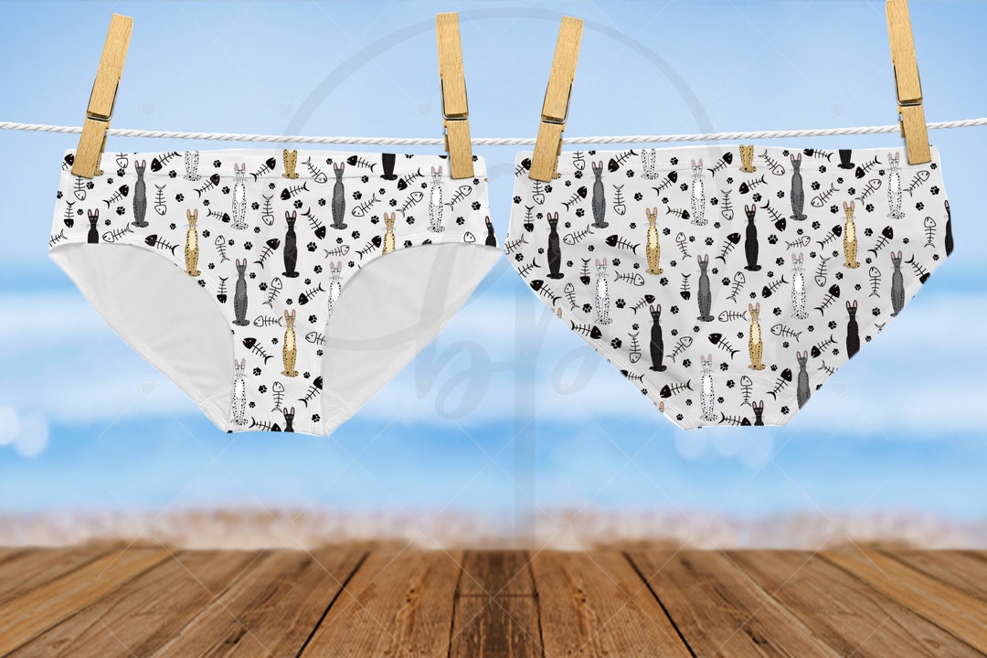 Women's Bikini Underwear Savannah Cat Fish Bone & Paw Prints African