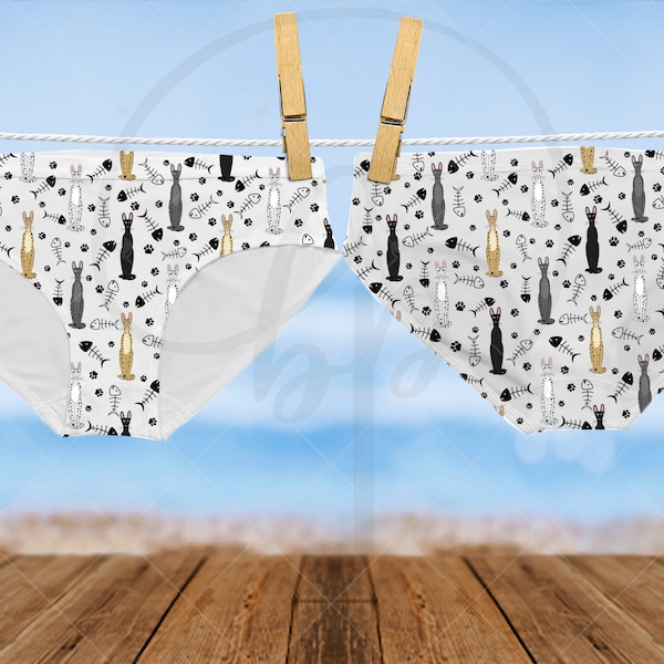 Women's Bikini Underwear | Savannah Cat | Fish Bone & Paw Prints | African Serval | Cute Cat Lingerie | Cat Mom Gift | Girlfriend Wife Gift