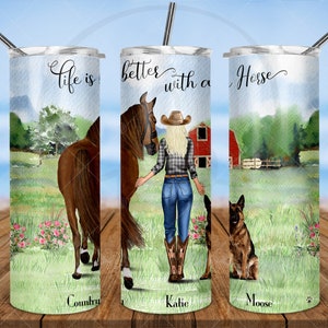 Personalized Country Girl Drinkware | Life is Better with a Horse | Horse & Dog Bestfriend | Cowgirl Travel Tumbler | Ranch Girl Gift