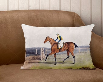 Linen Lumbar Pillow | Vintage Race Horse | English Horses | Country Living | European Home Decor Throw Pillow | Housewarming | Anytime Gift