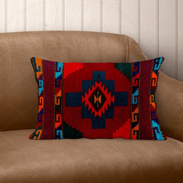 Linen Lumbar Pillow | Navajo Blanket Aztec Design | Western Decor | Country Living | Southwestern Decor | Gift For Mom | Housewarming Gift
