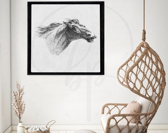 Framed Canvas Wall Art | Vintage Horse Head Pencil Sketch | Hand Drawn Art | Western Wall Art | Canvas Wall Hanging | Housewarming Decor