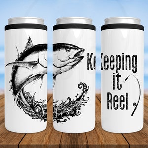 Skinny Can Cooler 12oz | Keeping It Reel | Tuna Fishing | Deep Sea Fishing | Insulated Cooler | Skinny Can Holder | Dad Gift | Father&#39;s Day