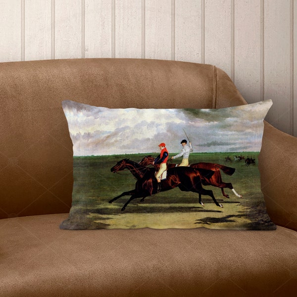 Linen Lumbar Pillow | Vintage Horse Fox Hunt | English Horses | Country Living | European Home Decor Throw Pillow | Housewarming Gift