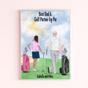 Personalized Illustration Golf Family | Best Dad By Par | Wall Art for Family | Tee Time | Par Four | Custom Art Portrait | Gift For Dad