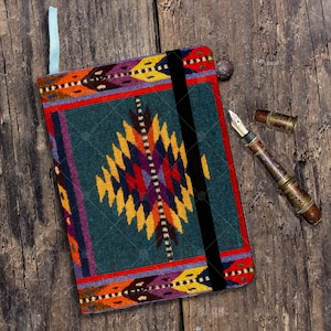 Linen Sketch Book | Aztec Navajo Blanket Design | Southwestern Notebook | Doodle Drawing | Artist Sketch Book | Pencil Pastel Art Gift