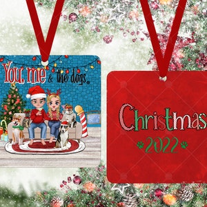 Personalized Dog Family Chibi Ornament | You Me & The Dogs | Cartoon Character | Couples Keepsake | Stocking Stuffer | Family Christmas Gift