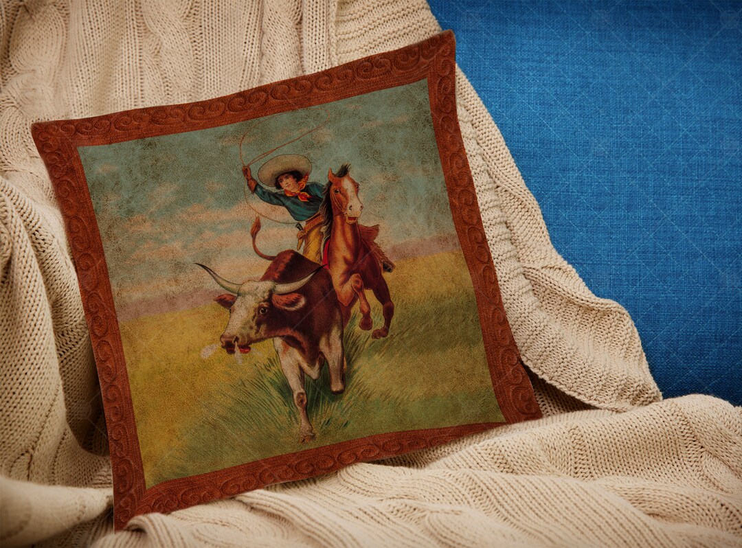 Leathaire Pillow Tan Vintage Rodeo Cowgirl Leather Pillows Southwestern