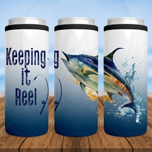 Skinny Can Cooler 12oz | Keeping It Reel | Longtail Tuna | Deep Sea Fishing | Insulated Cooler | Skinny Can Holder | Dad Gift | Father&#39;s Day