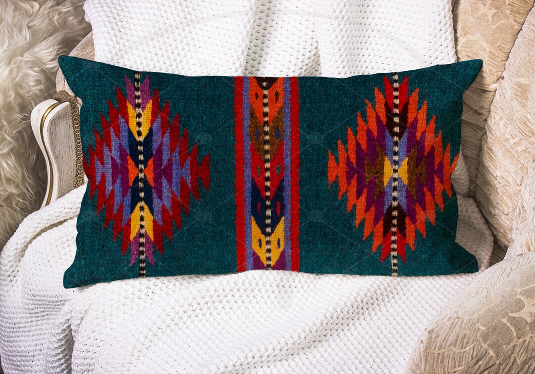 Linen Lumbar Pillow Navajo Aztec Western Decor Country Living Navajo